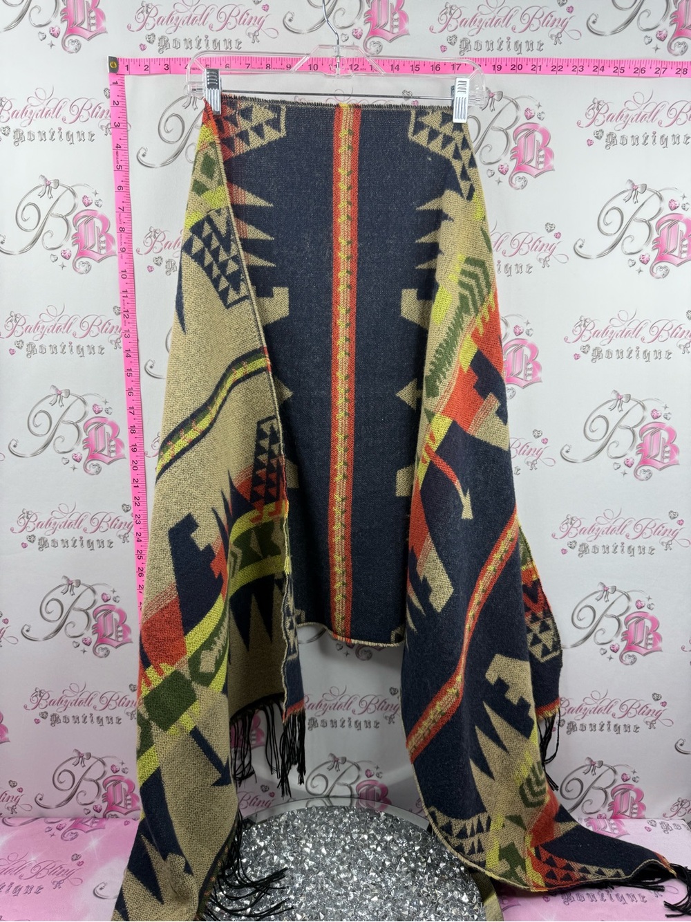 Scarf wrap Southwestern Pattern Fringe Wrap - Multicolor Aztec Scarf
